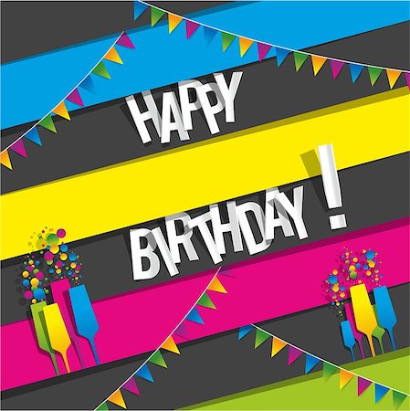 simsearch:400-07746196,k - Colorful Happy Birthday Greeting Card vector illustration Foto de stock - Super Valor sin royalties y Suscripción, Código: 400-07556804