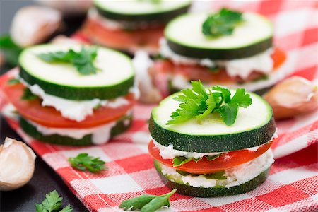 Vegetarian zucchini sandwich with tomato and herbs Stock Photo - Budget Royalty-Free & Subscription, Code: 400-07556833