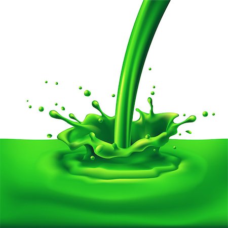 pouring paint - Pouring of green paint with splashes. Bright illustration on white background Stock Photo - Budget Royalty-Free & Subscription, Code: 400-07556897