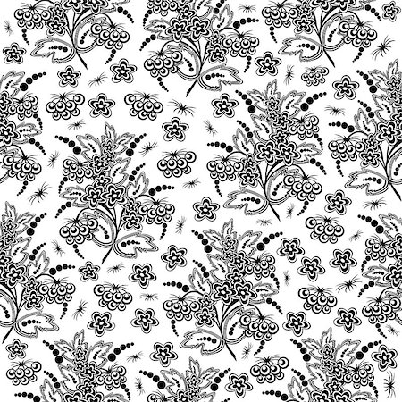 simsearch:400-07933409,k - Illustration of seamless floral background in black and white colours Photographie de stock - Aubaine LD & Abonnement, Code: 400-07557057