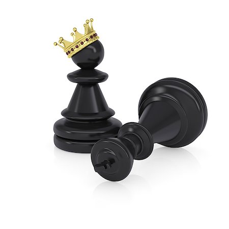 simsearch:400-06797580,k - Black defeated chess king is near pawns with gold crown. Isolated on background Stock Photo - Budget Royalty-Free & Subscription, Code: 400-07557321