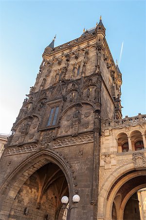 prager schloss - The Prague Powder Tower is a high Gothic tower in Prague, Czech Republic. Stockbilder - Microstock & Abonnement, Bildnummer: 400-07557449