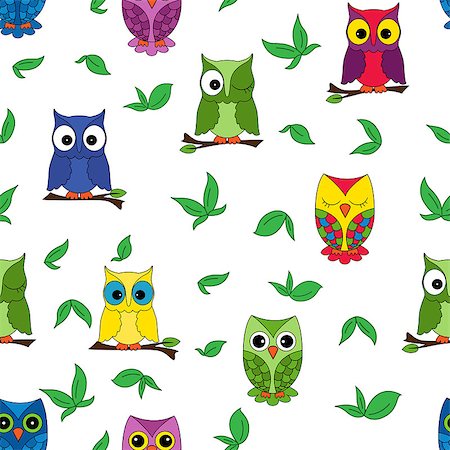 Owl seamless pattern, hand drawing cartoon vector illustration Stock Photo - Budget Royalty-Free & Subscription, Code: 400-07557815