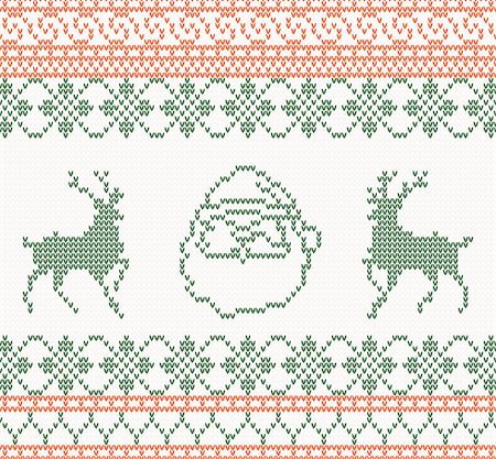 simsearch:400-07718917,k - Knitted pattern with santa claus and deer vector illustration Stock Photo - Budget Royalty-Free & Subscription, Code: 400-07557970