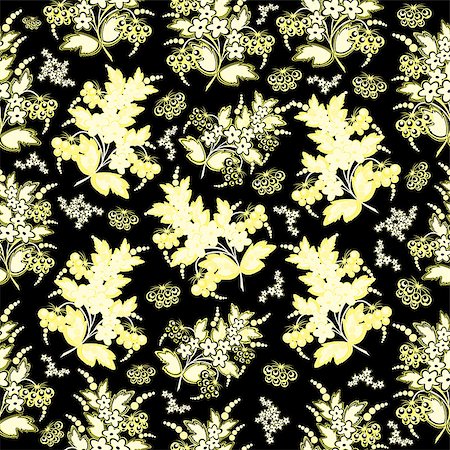 simsearch:400-06093261,k - Illustration of seamless  background with flowers and berries in black and yellow colors Fotografie stock - Microstock e Abbonamento, Codice: 400-07558497