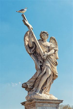 Sant'Angelo bridge statue with gull in Rome Stock Photo - Budget Royalty-Free & Subscription, Code: 400-07550256