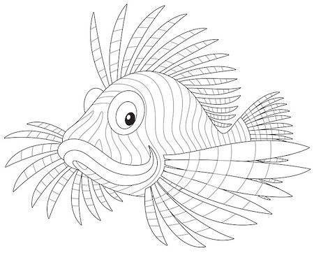 sébaste - Sea scorpion swimming, black and white outline vector illustrations for a coloring book Photographie de stock - Aubaine LD & Abonnement, Code: 400-07550616