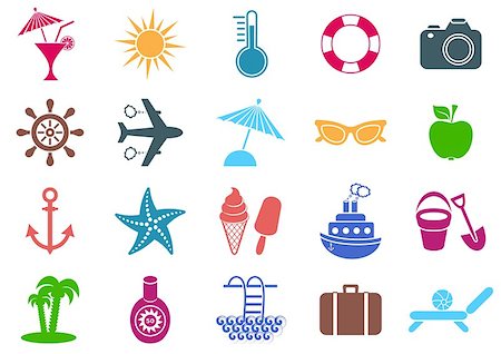 simsearch:400-07324083,k - Colorful vector summer icons collection on white background Stock Photo - Budget Royalty-Free & Subscription, Code: 400-07551079