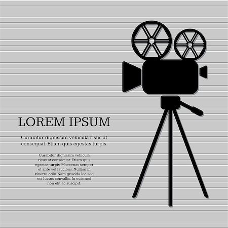 Black retro vector movie camera on grey background Stock Photo - Budget Royalty-Free & Subscription, Code: 400-07551073