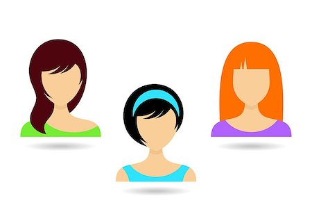 female drawn faces and hair - Three vector woman icons with various hair styles Stock Photo - Budget Royalty-Free & Subscription, Code: 400-07551088
