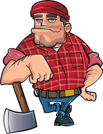 Cartoon lumberjack holding an axe. Isolated on white Stock Photo - Budget Royalty-Free & Subscription, Code: 400-07551221