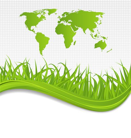 fresh world leaf - Illustration nature background with map earth and grass - vector Stock Photo - Budget Royalty-Free & Subscription, Code: 400-07551449