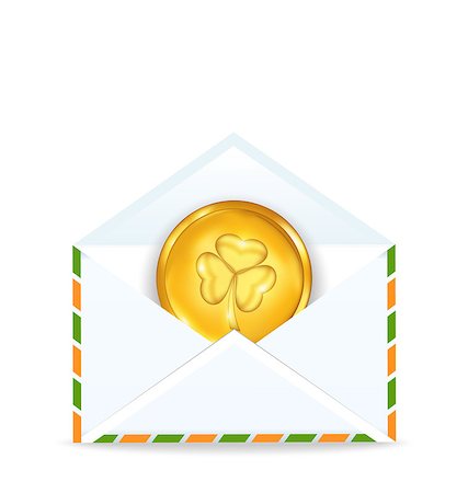 penny icon - Illustration envelope with golden coin for St. Patrick's Day - vector Stock Photo - Budget Royalty-Free & Subscription, Code: 400-07551471