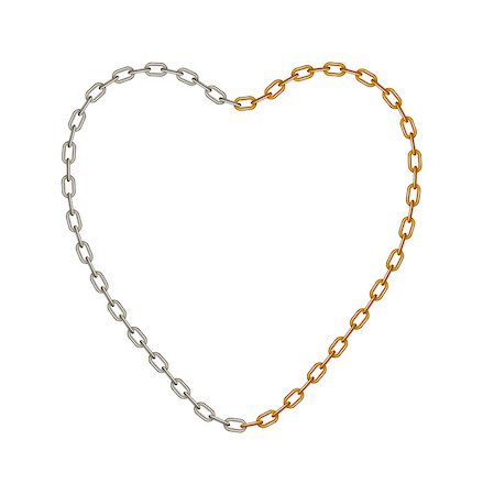 simsearch:693-06020309,k - Half of chain in silver and half of chain in golden colour in shape of heart on white background Stock Photo - Budget Royalty-Free & Subscription, Code: 400-07551781