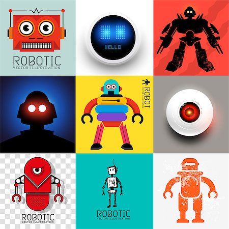 Vector Robot Collection. Set of various robots and android symbols, vector illustration. Foto de stock - Super Valor sin royalties y Suscripción, Código: 400-07551850