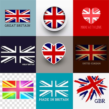 Vector Union Jack Collection. Set of various British flags and UK symbols, vector illustration. Stock Photo - Budget Royalty-Free & Subscription, Code: 400-07551851
