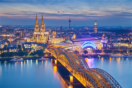 Image of Cologne with Cologne Cathedral during twilight blue hour. Stock Photo - Budget Royalty-Free & Subscription, Code: 400-07551919