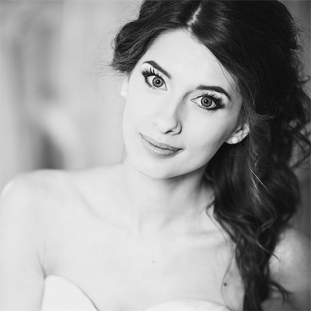 Just beautiful bride, wedding picture in black and white. Stock Photo - Budget Royalty-Free & Subscription, Code: 400-07552006