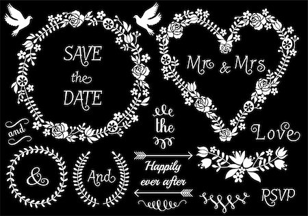 simsearch:400-07552577,k - white floral wedding frames and laurel wreath, vector set on chalkboard Photographie de stock - Aubaine LD & Abonnement, Code: 400-07552578