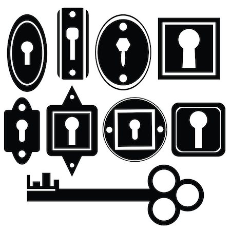 pictures of antique locks - silhouettes of key and keyholes on a white background Stock Photo - Budget Royalty-Free & Subscription, Code: 400-07552668