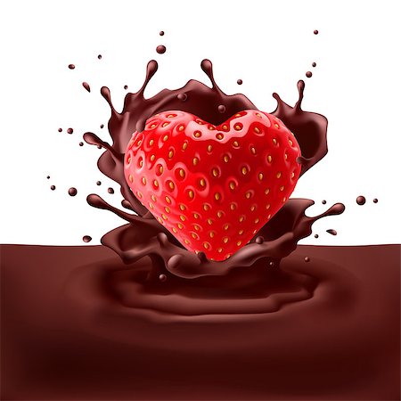 Appetizing strawberry heart dipping into chocolate with splashes Stock Photo - Budget Royalty-Free & Subscription, Code: 400-07552684