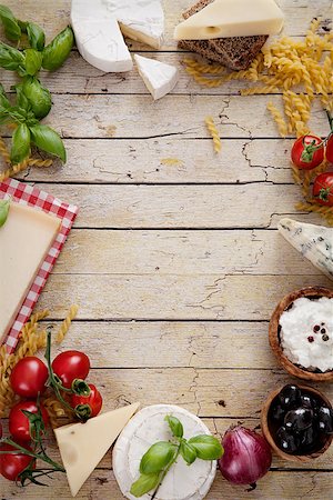 Italian cooking. Fresh ingredients with pasta for italian cuisine. Cheese variety Stock Photo - Budget Royalty-Free & Subscription, Code: 400-07552847