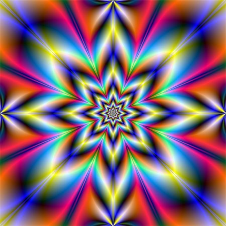 simsearch:400-06067180,k - A digital abstract fractal image with a eight pointed star design in red, blue, yellow, orange and turquoise. Foto de stock - Super Valor sin royalties y Suscripción, Código: 400-07553660