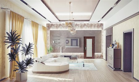 Modern living room interior design .3d concept Stock Photo - Budget Royalty-Free & Subscription, Code: 400-07553738