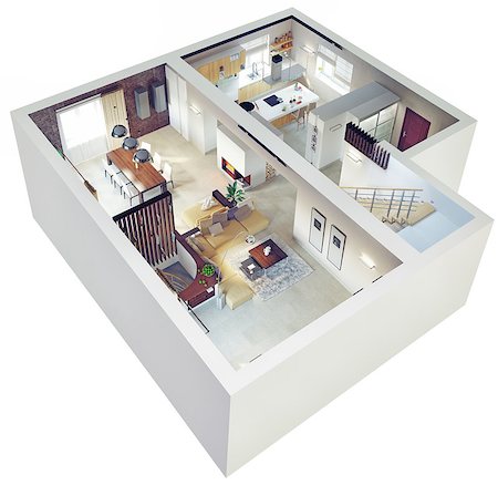 Plan view of an apartment.Ground floor. Clear 3d interior design. Stock Photo - Budget Royalty-Free & Subscription, Code: 400-07553740