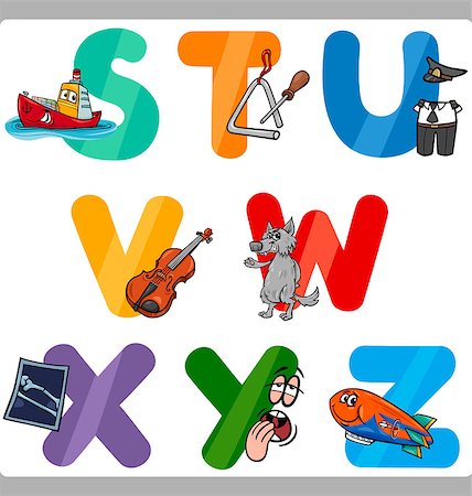 simsearch:400-07553801,k - Cartoon Illustration of Funny Capital Letters Alphabet with Objects for Language and Vocabulary Education for Children from S to Z Foto de stock - Super Valor sin royalties y Suscripción, Código: 400-07553802