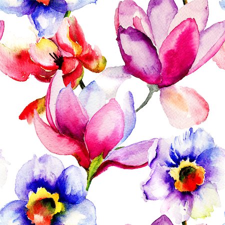 simsearch:400-07444676,k - Seamless pattern with Decorative flower, watercolor illustration Photographie de stock - Aubaine LD & Abonnement, Code: 400-07567618