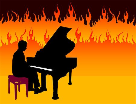 Piano Musician on Fire Background Original Illustration Photographie de stock - Aubaine LD & Abonnement, Code: 400-07567968