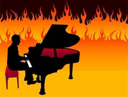Piano Musician on Fire Background Original Illustration Photographie de stock - Aubaine LD & Abonnement, Code: 400-07567969