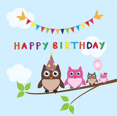 vector birthday card with bunting and owls Stock Photo - Budget Royalty-Free & Subscription, Code: 400-07568077