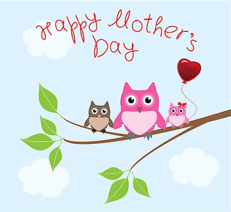 vector mother's day with owl family Stock Photo - Budget Royalty-Free & Subscription, Code: 400-07568078