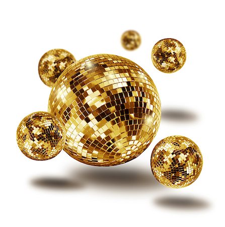 Golden disco mirror balls atomium molecule isolated on white background Stockbilder - Microstock & Abonnement, Bildnummer: 400-07568271