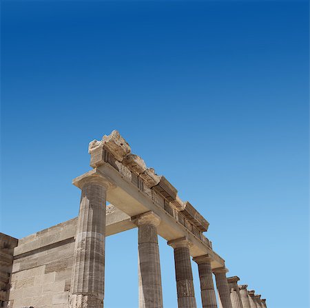 simsearch:400-08495039,k - Ancient Greek antique temple facade ruins Acropolis Lindos Fotografie stock - Microstock e Abbonamento, Codice: 400-07568280
