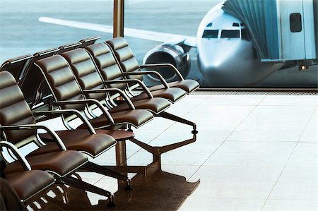 Seats, view from airport hall. Boarding. Stock Photo - Budget Royalty-Free & Subscription, Code: 400-07568418