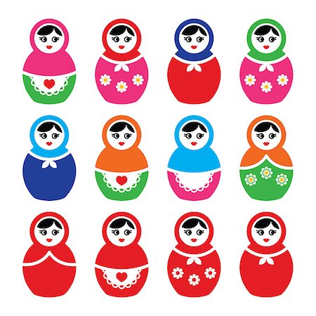 Russian girl toy, matryoshka icons set isolated on white Stock Photo - Budget Royalty-Free & Subscription, Code: 400-07568605