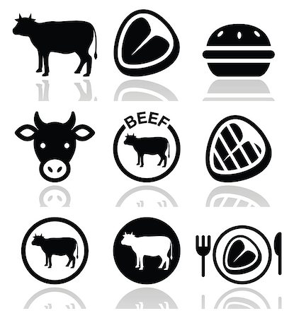 Food icons set - beef, BBQ, restaurant isolated on white Stock Photo - Budget Royalty-Free & Subscription, Code: 400-07568690