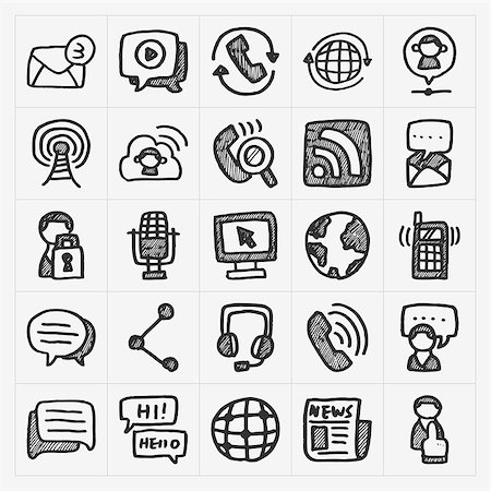 doodle communication icons set Stock Photo - Budget Royalty-Free & Subscription, Code: 400-07568716