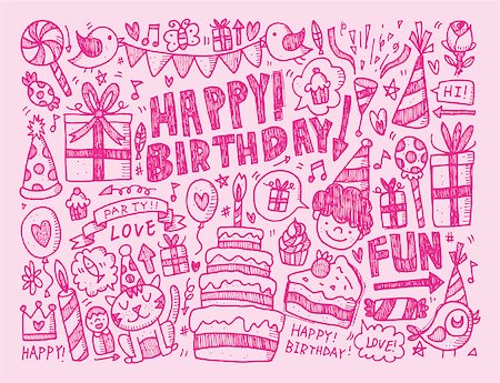 simsearch:400-07290680,k - Doodle Birthday party background Stock Photo - Budget Royalty-Free & Subscription, Code: 400-07568773