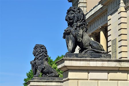 Sculptures of lions on the porch of Koenigsberg Stock exchange. Kaliningrad (Koenigsberg before 1946), Russia Stock Photo - Budget Royalty-Free & Subscription, Code: 400-07568802