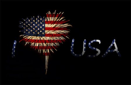 simsearch:400-07915108,k - fireworks in a heart shape with the U.S. flag on a black background.  I love usa Stock Photo - Budget Royalty-Free & Subscription, Code: 400-07569090