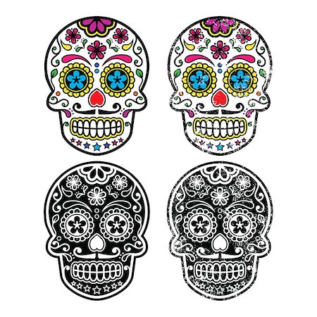 signs for mexicans - Vintage and colorful decorated skulls from Mexico isolated on white Stock Photo - Budget Royalty-Free & Subscription, Code: 400-07569231