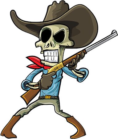 Cartoon skeleton cowboy with a gun. Isolated on white Photographie de stock - Aubaine LD & Abonnement, Code: 400-07569232