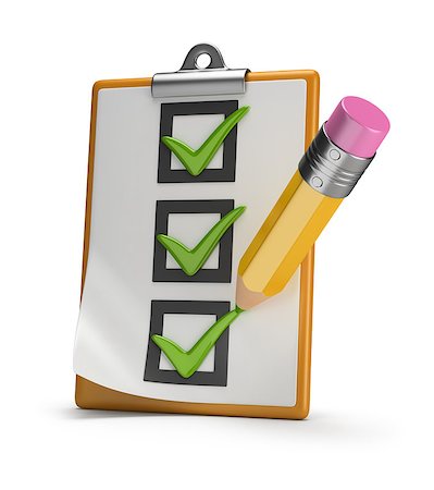 report document icon - Checklist and pencil stamped tick. 3d image. White background. Stock Photo - Budget Royalty-Free & Subscription, Code: 400-07574048