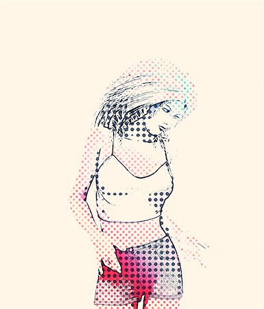 Beautiful girl with colorful grunge halftone effect. Stock Photo - Budget Royalty-Free & Subscription, Code: 400-07574139
