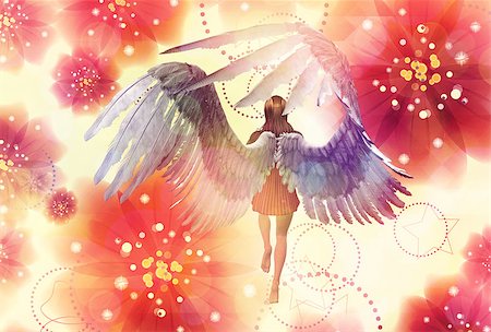 3d girl with angel wings on grunge floral background. Stock Photo - Budget Royalty-Free & Subscription, Code: 400-07574189