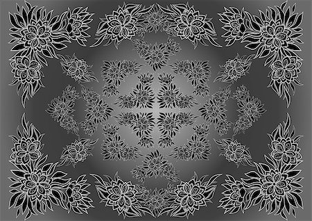 simsearch:400-07933409,k - Illustration of frame from abstract flowers with background in black, white and grey colors Photographie de stock - Aubaine LD & Abonnement, Code: 400-07574303